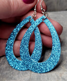 Aqua Blue Glitter Double Sided FAUX Leather Cut Out Teardrop Earrings