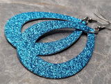 Aqua Blue Glitter Double Sided FAUX Leather Cut Out Teardrop Earrings