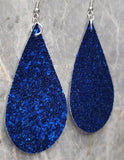 Blue Fine Glitter Long Teardrop Shaped Colored Faux Leather Earrings