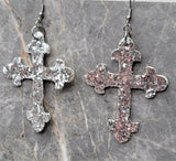 Silver and Gold Glitter Double Sided FAUX Leather Cross Earrings