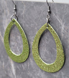 Green Glitter Double Sided FAUX Leather Cut Out Teardrop Earrings