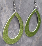 Green Glitter Double Sided FAUX Leather Cut Out Teardrop Earrings