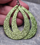 Green Glitter Double Sided FAUX Leather Cut Out Teardrop Earrings