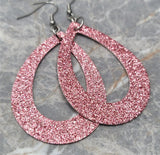Pink Glitter Double Sided FAUX Leather Cut Out Teardrop Earrings
