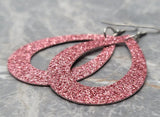 Pink Glitter Double Sided FAUX Leather Cut Out Teardrop Earrings