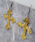 Gold Glitter FAUX Leather Cross Earrings