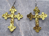 Gold Glitter FAUX Leather Cross Earrings