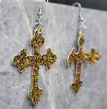 Gold Glitter FAUX Leather Cross Earrings