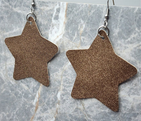 Brown Shimmering FAUX Leather Star Earrings