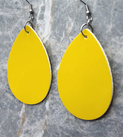 Shiny Yellow FAUX Leather Teardrop Earrings