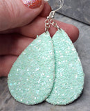 Chunky Pastel Mint Green Glitter Very Sparkly Double Sided FAUX Leather Teardrop Earrings
