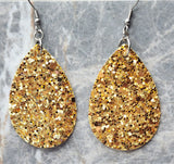 Chunky Gold Glitter FAUX Leather Teardrop Earrings