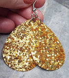 Chunky Gold Glitter FAUX Leather Teardrop Earrings