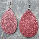 Pink Glitter FAUX Leather Large Teardrop Earrings