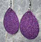 Purple Fine Glitter FAUX Leather Large Teardrop Earrings