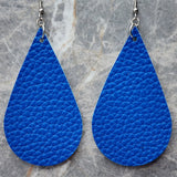 Dark Blue Elongated Tear Drop Shaped FAUX Leather Earrings