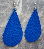 Dark Blue Elongated Tear Drop Shaped FAUX Leather Earrings