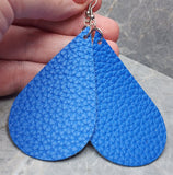 Dark Blue Elongated Tear Drop Shaped FAUX Leather Earrings