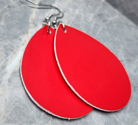 Shiny Red FAUX Leather Teardrop Earrings