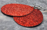 Red Glitter FAUX Leather Large Teardrop Earrings