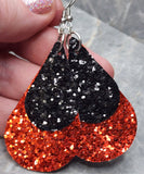 Black Glitter FAUX Leather Teardrop Shaped Earrings with Red Glitter FAUX Leather Teardrop Shaped Overlay