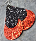 Black Glitter FAUX Leather Teardrop Shaped Earrings with Red Glitter FAUX Leather Teardrop Shaped Overlay