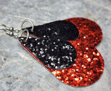 Black Glitter FAUX Leather Teardrop Shaped Earrings with Red Glitter FAUX Leather Teardrop Shaped Overlay