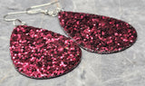 Plum Colored Glitter FAUX Leather Teardrop Earrings