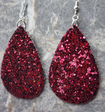 Plum Colored Glitter FAUX Leather Teardrop Earrings