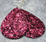 Plum Colored Glitter FAUX Leather Teardrop Earrings