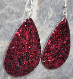 Plum Colored Glitter FAUX Leather Teardrop Earrings