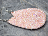 Chunky Light Pink Glitter Very Sparkly Double Sided FAUX Leather Teardrop Earrings