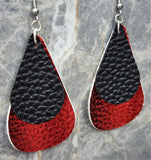 Red Metallic Luster FAUX Leather Teardrop Earrings with Black FAUX Leather Overlay