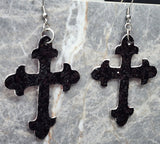 Black and Red Glitter Double Sided FAUX Leather Cross Earrings