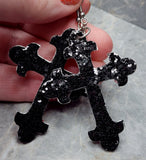 Black and Red Glitter Double Sided FAUX Leather Cross Earrings