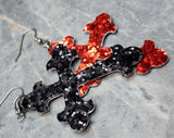 Black and Red Glitter Double Sided FAUX Leather Cross Earrings