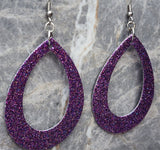 Purple Glitter Double Sided FAUX Leather Cut Out Teardrop Earrings