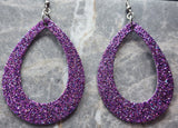 Purple Glitter Double Sided FAUX Leather Cut Out Teardrop Earrings