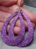 Purple Glitter Double Sided FAUX Leather Cut Out Teardrop Earrings