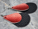 Black FAUX Leather Teardrop Earrings with Red Metallic Luster FAUX Leather Overlay