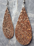Brown Glitter FAUX Leather Elongated Teardrop Earrings
