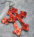 Reversible Red and Black Glitter FAUX Leather Cross Earrings