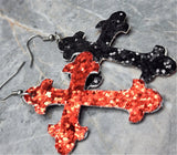 Reversible Red and Black Glitter FAUX Leather Cross Earrings