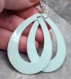 Shiny Light Blue FAUX Leather Teardrop Cut Out Earrings