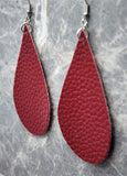 Plum or Wine Colored Elongated Tear Drop Shaped FAUX Leather Earrings