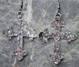 Silver Glitter FAUX Leather Cross Earrings