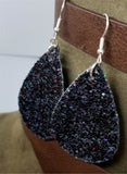 Black with Purple Color Shifting Glitter Very Sparkly Double Sided FAUX Leather Teardrop Earrings