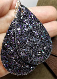 Black with Purple Color Shifting Glitter Very Sparkly Double Sided FAUX Leather Teardrop Earrings
