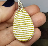 Gold Glitter and White Striped Double Sided FAUX Leather Teardrop Earrings