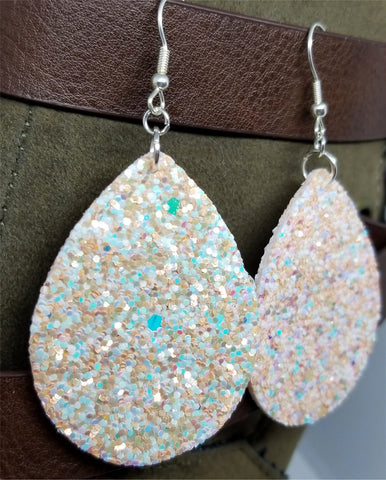 Pastel Orange and Blue Very Sparkly Double Sided FAUX Leather Teardrop Earrings